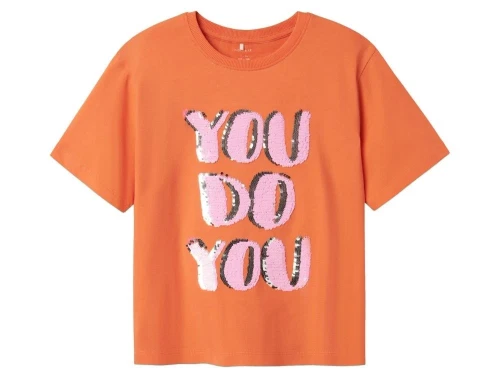 Name It t-shirt fresh salmon med palietter